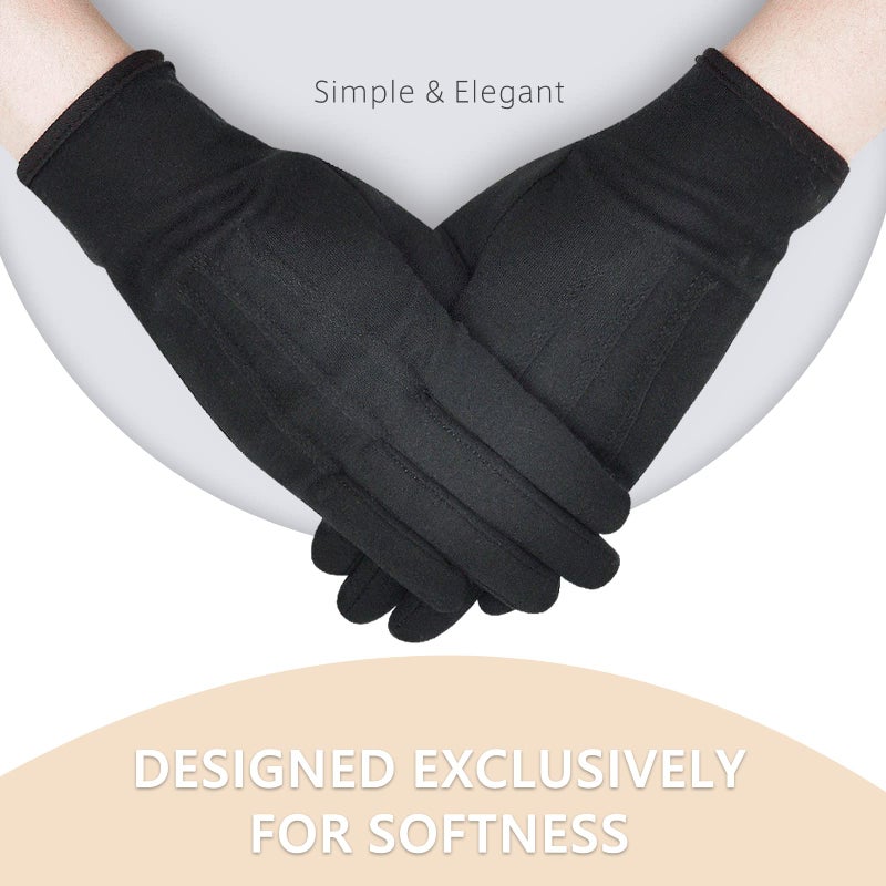 Zenssia Parade Gloves Black Cotton Formal Tuxedo Costume Honor Guard Gloves with Snap Cuff, Coin Jewelry Silver Inspection 3 Pair - Image 5
